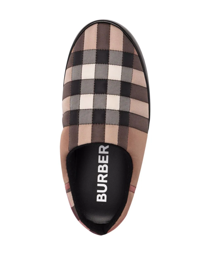 Shop Burberry Check-pattern Slippers In Black