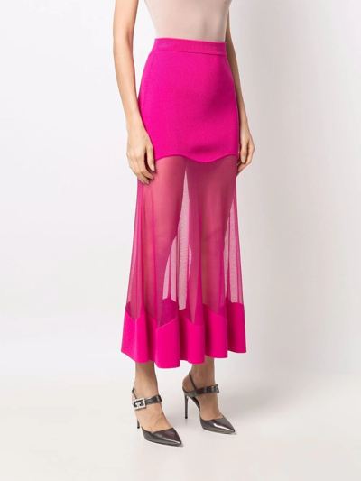 Shop Alexander Mcqueen Semi-sheer Midi Skirt In Pink