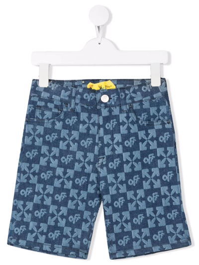 Shop Off-white Logo-print Denim Shorts In Blue