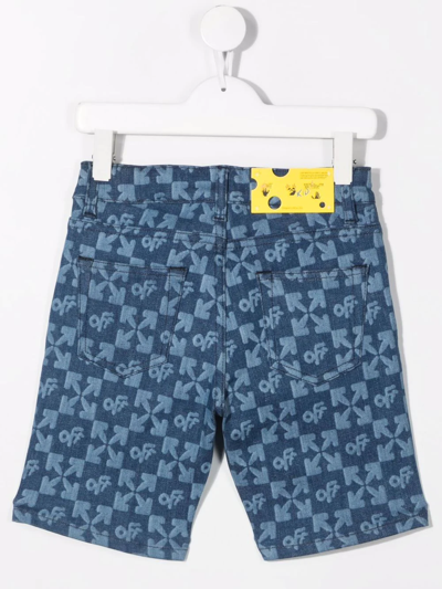 Shop Off-white Logo-print Denim Shorts In Blue
