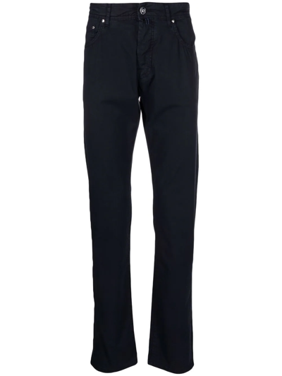Shop Jacob Cohen Scar-detail Five-pocket Straight-leg Trousers In Blue