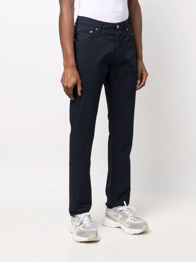 Jacob Cohen Handkerchief-detail Corduroy Straight Trousers In Blue