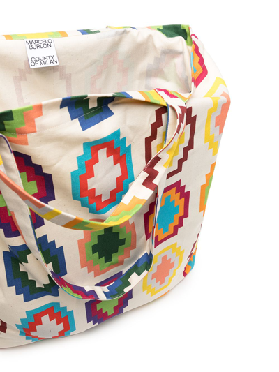 Shop Marcelo Burlon County Of Milan Geometric-print Canvas Tote Bag In Multicolour