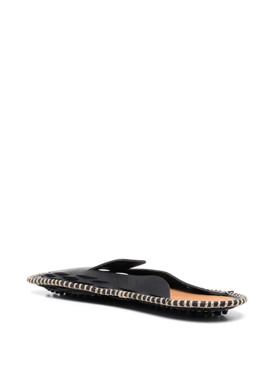 Shop Maison Margiela Round-toe Leather Slippers In Black