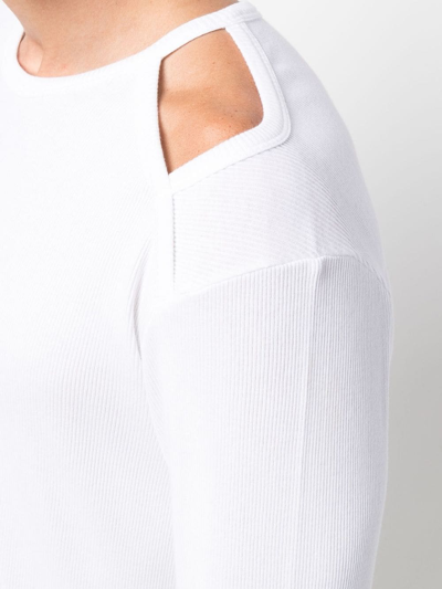 Shop Balmain Cut-out Long-sleeve T-shirt In White