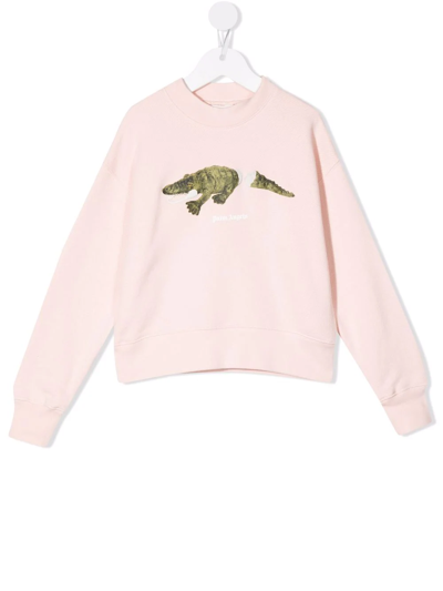 Shop Palm Angels Crocodile-print Cotton Sweatshirt In Pink