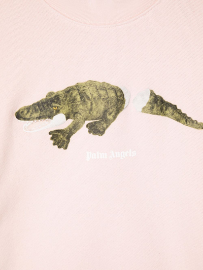 Shop Palm Angels Crocodile-print Cotton Sweatshirt In Pink