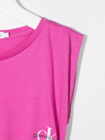 Shop Calvin Klein Sleeveless Logo-print Jersey Dress In Pink