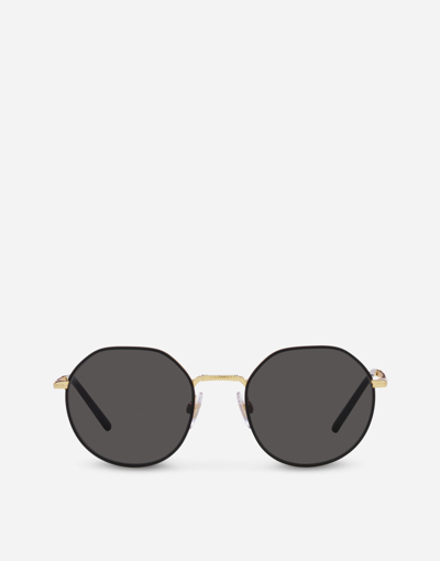 Shop Dolce & Gabbana Gros Grain Sunglasses In Gold And Black