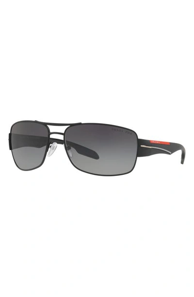 Prada 65mm Gradient Polarized Oversize Aviator Sunglasses In Black