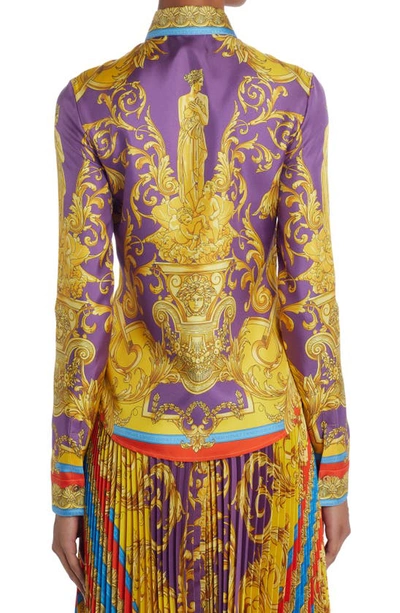 Shop Versace Barocco Goddess Silk Shirt In Mauvelous Citron