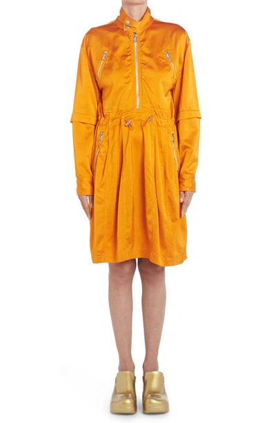 Shop Bottega Veneta Zip Detail Long Sleeve Fluid Satin Dress In Tangerine