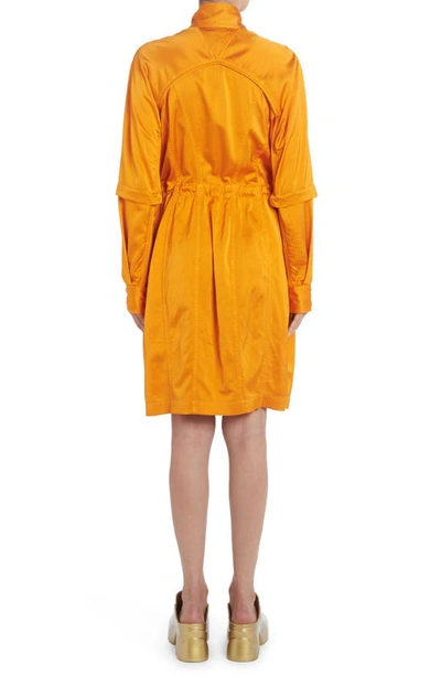 Shop Bottega Veneta Zip Detail Long Sleeve Fluid Satin Dress In Tangerine