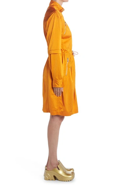 Shop Bottega Veneta Zip Detail Long Sleeve Fluid Satin Dress In Tangerine