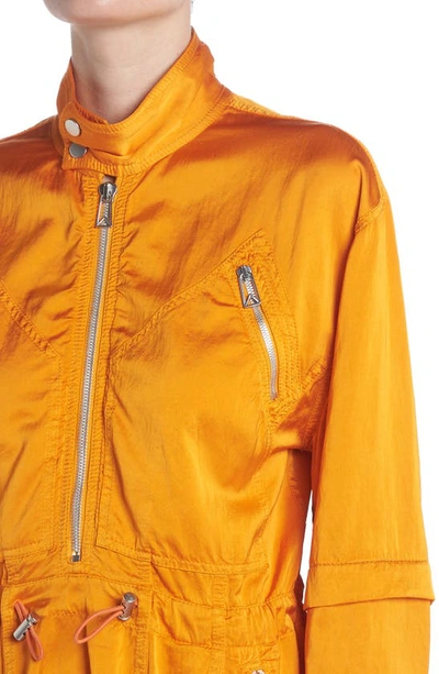 Bottega Veneta Zip Detail Long Sleeve Fluid Satin Dress In Tangerine