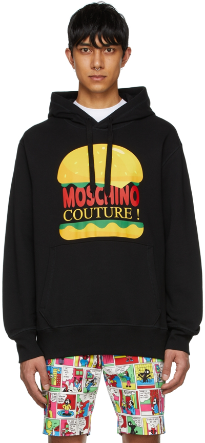 Shop Moschino Black Organic Cotton Hoodie In A1555 Fantasy Print