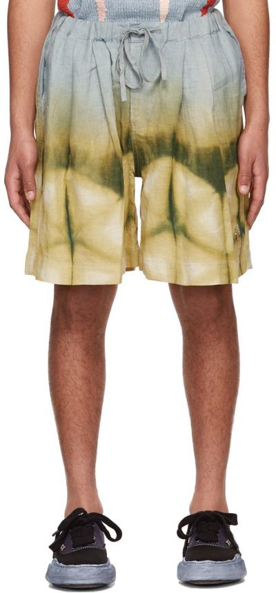 Shop Story Mfg. Multicolor Organic Linen Shorts In Seafoam Clamp
