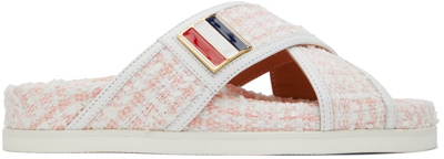Shop Thom Browne Pink & White Tweed Criss-cross Flat Sandals In Lt Pink 680