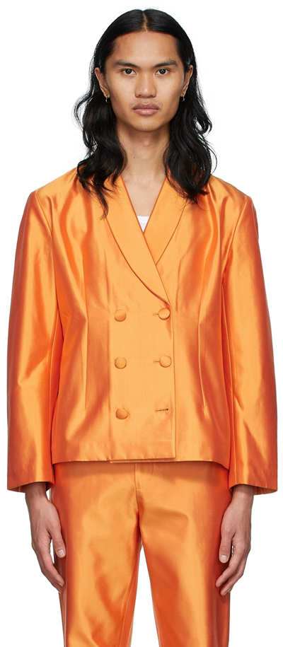 Erl Ssense Exclusive Orange Silk Blazer In Orange
