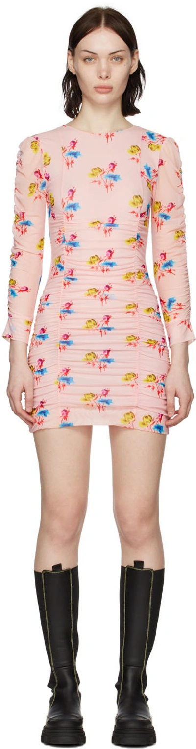 Shop Ganni Pink Nylon Mini Dress In 428 Light Lilac