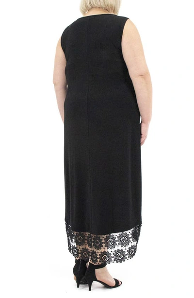 Shop Nina Leonard Crochet Lace Hem Midi Dress In Black