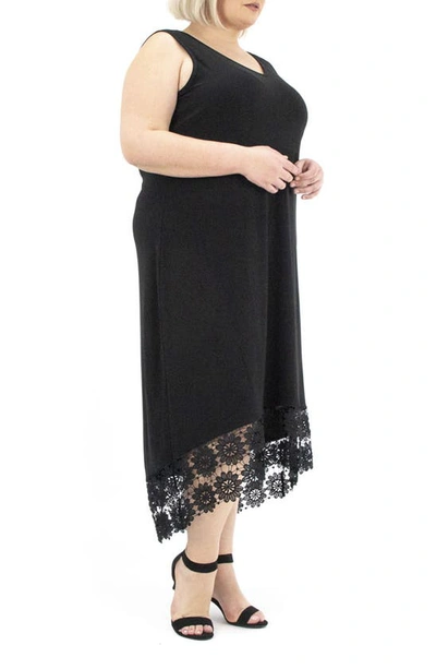 Shop Nina Leonard Crochet Lace Hem Midi Dress In Black