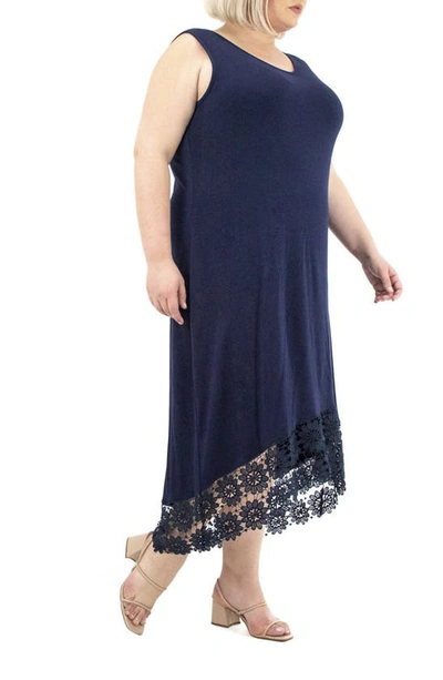 Shop Nina Leonard Crochet Lace Hem Midi Dress In Navy