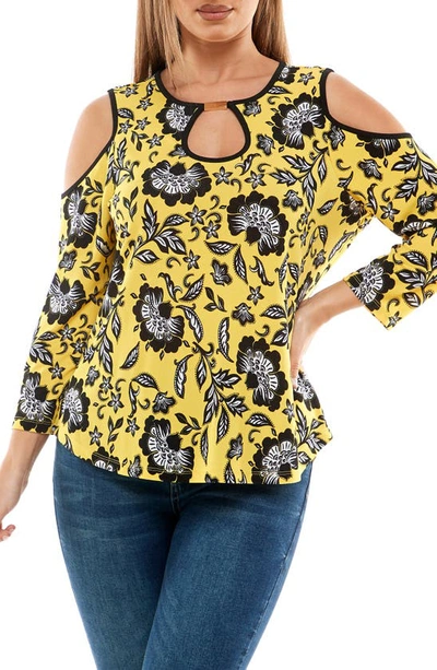 Shop Adrienne Vittadini 3/4 Sleeve Cold Shoulder Top In Mumbai Floral