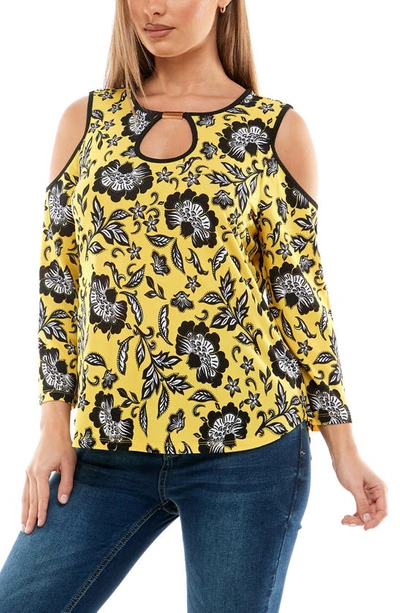 Shop Adrienne Vittadini 3/4 Sleeve Cold Shoulder Top In Mumbai Floral