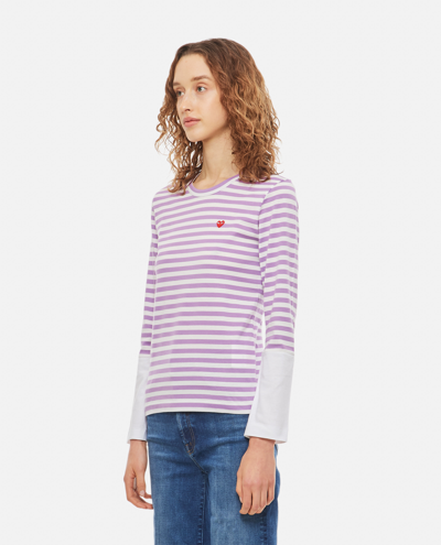 Shop Comme Des Garçons Play Logo Cotton T-shirt In Purple