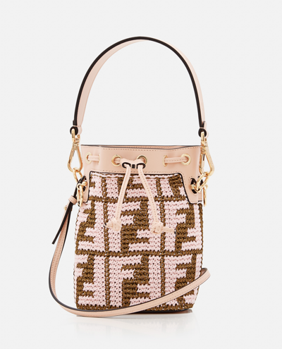 Shop Fendi Mini Mon Tresor Raffia Crochet Bucket Bag In Pink