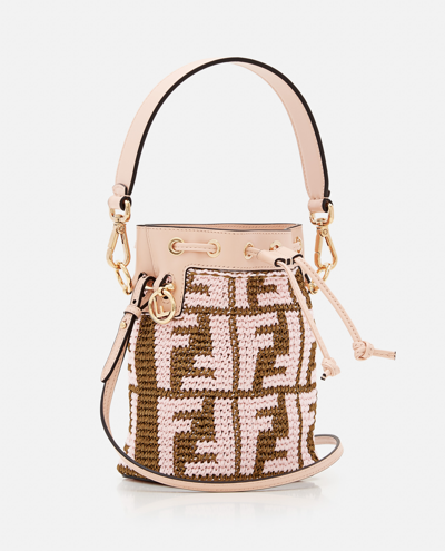 Shop Fendi Mini Mon Tresor Raffia Crochet Bucket Bag In Pink