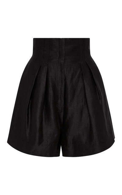 Shop Aje Women's Evermore Pleated Linen-blend Shorts In Black