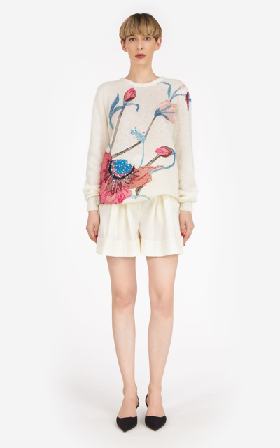 Shop Costarellos Women's Cosette Floral-appliquéd Knitted Sweater In Multi