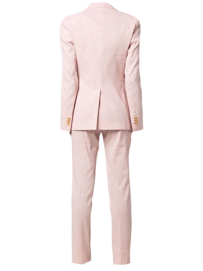 Shop Tagliatore Pink Linen Pinstriped Two-piece Suit In Rosa
