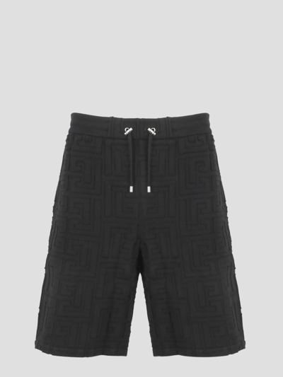 Shop Balmain Monogram Shorts In Black