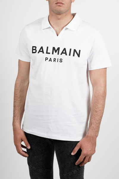 Shop Balmain Logo Polo In White