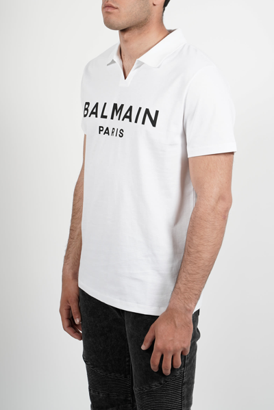 Shop Balmain Logo Polo In White