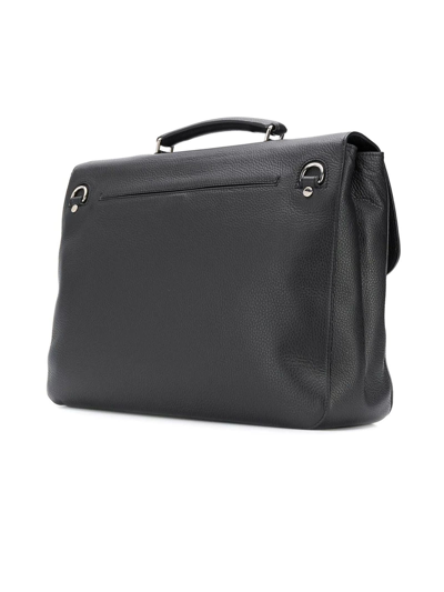 Shop Orciani Micron Deep Black Leather Large Briefcase In Nero