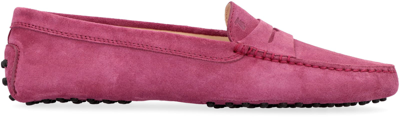 Shop Tod's Gommino Suede Loafers In Amaranth