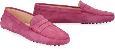 Shop Tod's Gommino Suede Loafers In Amaranth