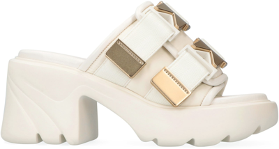 Shop Bottega Veneta Flash Technical Fabric Sandal With Heel In Ivory