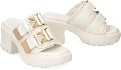 Shop Bottega Veneta Flash Technical Fabric Sandal With Heel In Ivory