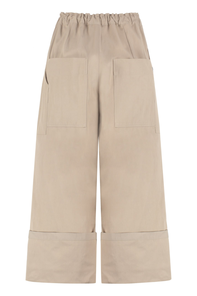 Shop Moncler Genius 2 Moncler 1952 - Cotton Blend Wide Leg Trousers In Beige