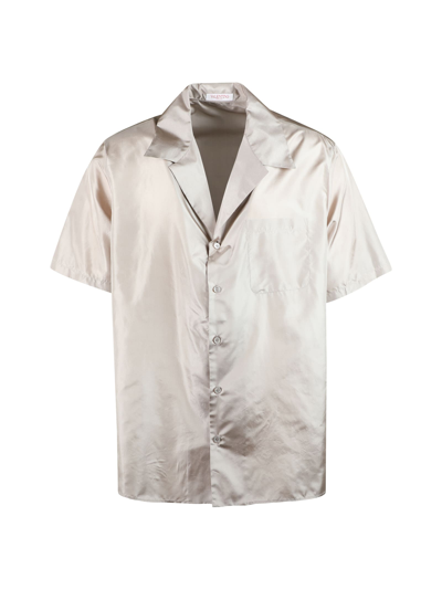 Shop Valentino Washed Si Lk Taffeta Bowling Shirt, Semiover Fit, Pocket On Chest In Bg Beige