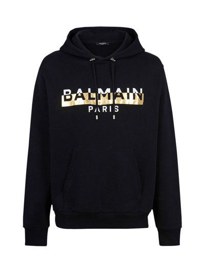 Shop Balmain Foil Tape Sweatshirt In Edc Noir Blanc Or