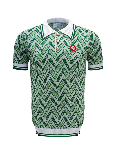 Shop Casablanca Polo Shirt In Green Monogram Green Monogram