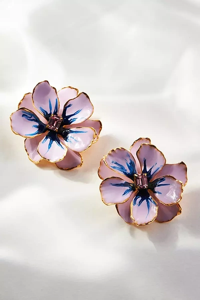 The Pink Reef Jewel Box Floral Stud Earrings In Purple