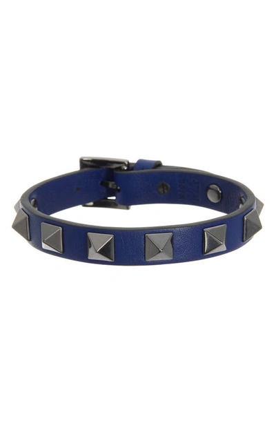 Shop Valentino Leather Studded Bracelet In Blue Royal