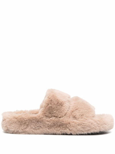 Shop Stand Studio Isla Faux-fur Sandals In Neutrals